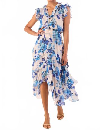 Misa Dakota Midi Dress In Blurred Bouquet Chiffon