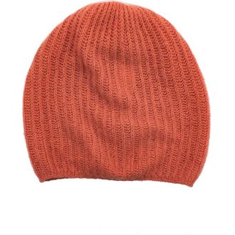 Portolano Rib Knit Cashmere Beanie in Coral at Nordstrom Rack