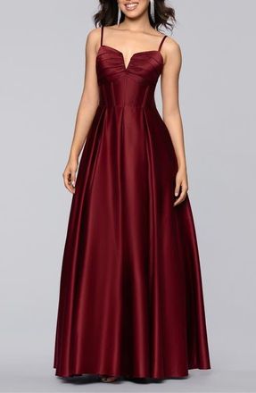 Blondie Nites Notch Neck Satin Ballgown in Wine at Nordstrom, Size 11