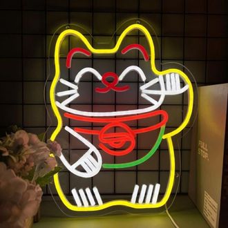 OEM A (40x32cm) - Signe De Chat Porte-bonheur Au N&eacute;on, Design Personnalis&eacute;, Lumi&egrave;re Led, Pour Chambre &Agrave; Coucher