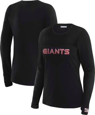 WEAR by Erin Andrews Womens WEAR by Erin Andrews x Gracie Hunt Black New York Giants Mesh Panel Long Sleeve T-Shirt at Nordstrom, Size Xx-Large