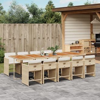vidaXL Set Comedor De Jard&iacute;n 11 Pzas Con Cojines Rat&aacute;n Sint&eacute;tico Beige Vidaxl