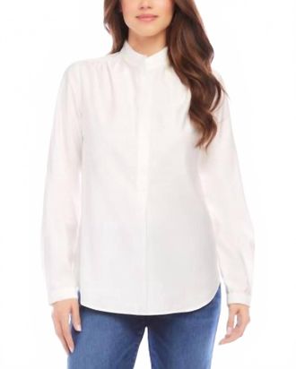 Karen Kane Long Sleeve Placket Top In Glass