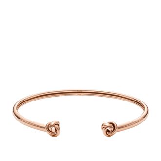 Fossil Womens Sawyer Love Knot Rose Gold-Tone Stainless Steel Cuff Bracelet