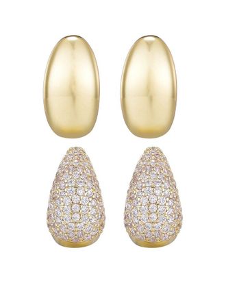 Adornia Adornia 14K Plated Crystal & Plain Chunky Hoop Set Earrings