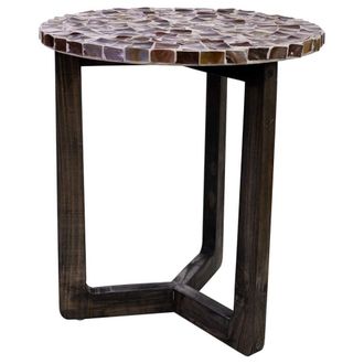 Wanderlust Deco Mesa auxiliar de madera y capiz marr&oacute;n d40x45h cm