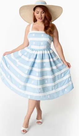 Unique Vintage Plus Size 1960s Swing Sundress in Light Blue/white Stripes at Nordstrom, Size 1X