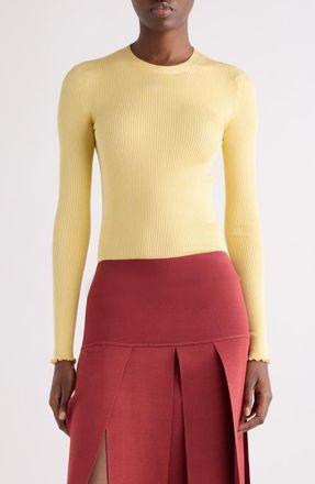 Alaia Lettuce Edge Rib Silk Blend Sweater in Jaune Pale at Nordstrom, Size 42