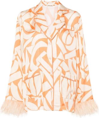 Alexis Braza feather-trim shirt - women - Viscose/Ostrich Feather/Polyester - L - Orange