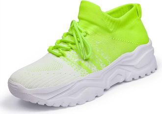 Generic 2026 Running Shoes Womens Solid Color Fashion Four Season Lace Up Sneakers Flying Woven (Light Green, 4.5)