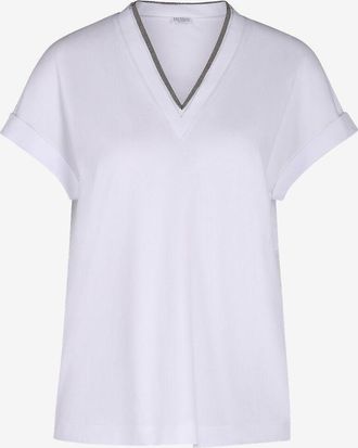 Brunello Cucinelli T-Shirt aus Jersey mit V-Ausschnitt Precious Neckline