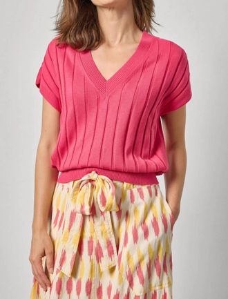 Lilla P Wide Rib Wedge Sweater In Azalea
