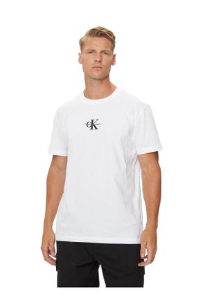 Calvin Klein Jeans Mens Monologo Short Sleeve Round Neck T-Shirt, White (Bright White), XL