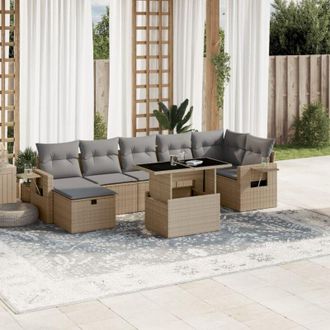 vidaXL Set De Sof&aacute;s De Jard&iacute;n Y Cojines 8 Piezas Rat&aacute;n Sint&eacute;tico Beige Vidaxl