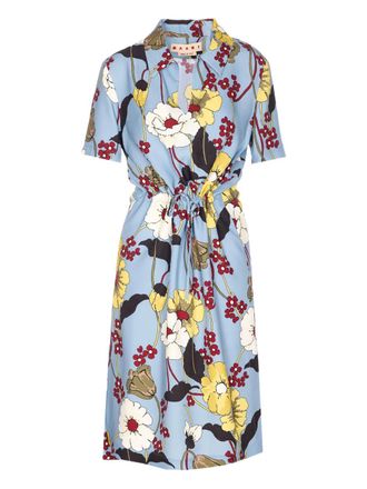 Marni floral-print V-neck dress - Blue