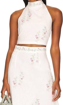 Something Navy Embroidered Halter Top In Pastel/multi