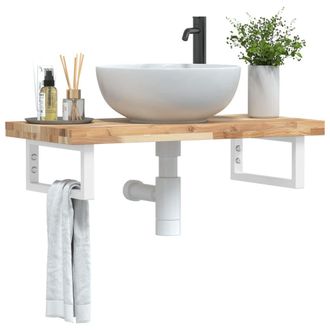 Berkfield Home Basin Shelf Wall Mounted Steel & Solid Wood Acacia in Brown