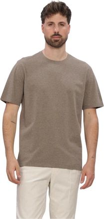Profuomo T-shirt Crew Neck Gemerceriseerd Stretch Piqu&eacute; - Heren - T-shirts - Bruin - L - Katoen - Tops