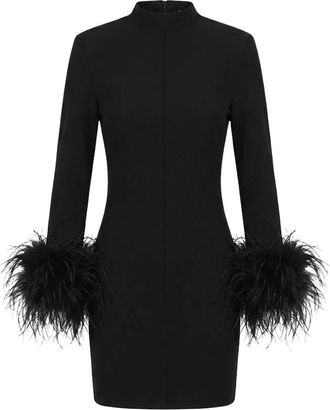 Twentyfourhaitch Teide Jurk met Hoge Hals en Veerdetails - Dames - Feestkleedjes - Zwart - M - Kleedjes