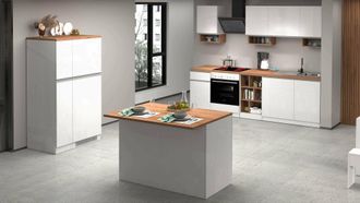 Dmora Dmora - Cocina Completa Baptiste, Conjunto De Cocina Modular, Cocina Modular Con M&uacute;ltiples Elementos, 100% Made In Italy, Blanco Brillo Y Roble, Con E