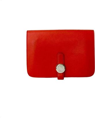Herm&egrave;s Red Color Leather Wallet (Bi-Fold) (Pre-Owned)