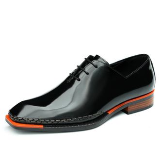 Generic Mens Lace Up Formal Dress Shoes Low Block Heel Wedding Party Prom Shoes Square Toe Patent Leather Oxfords,Black,8.5 UK