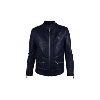 Philipp Plein Biker Jacket - Heren - Zomerjassen - Blauw - M - Leer - Jassen