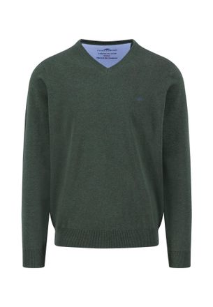 Fynch-Hatton Fine Knit Cotton V-Neck Jumper, Dark Ivy, M