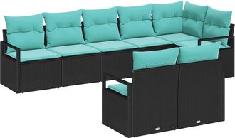 vidaXL Vidaxl Juego De Sof&aacute; 8 Uds. Negro Rat&aacute;n Sint&eacute;tico