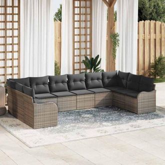 vidaXL Vidaxl - Conjunto De Sof&aacute; De Jard&iacute;n Con Coj&iacute;n 10 Pcs Gris Polirat&aacute;n