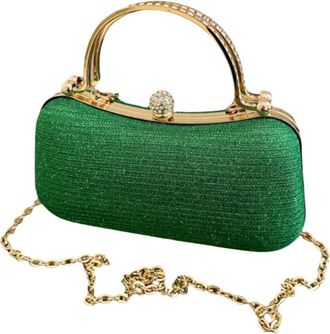 Generic Glitter Evening Banquet Bag, Clutch Handbag with Chain, Retro Rhinestone Crossbody Bag, Portable Purse Chain Bag for Wedding Party(Green)