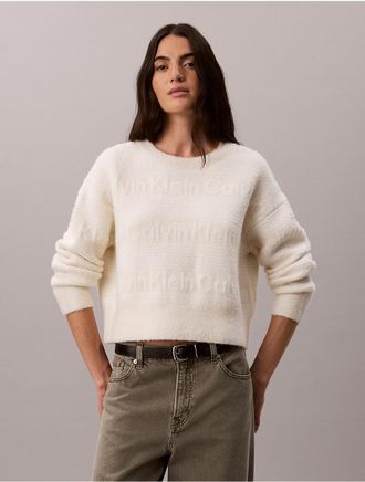 Calvin Klein Jeans Calvin Klein Womens Wooly Logo Stripe Sweater - White - XL