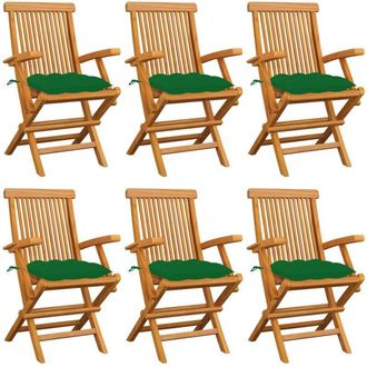 vidaXL Vidaxl - Sillas De Jard&iacute;n 6 Uds Madera Maciza De Teca Con Cojines Verdes