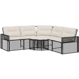 vidaXL Vidaxl - Divano da Giardino a l con Cuscini e Pouf Nero in Polyrattan