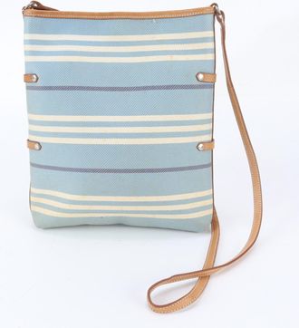 Burberry Brown Light Blue White Leather Canvas Handbag Shoulder Bag Tote Bag (Pre-Owned)