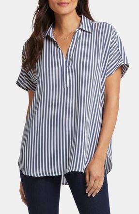 NYDJ Becky Split Neck Woven Top in Skyline at Nordstrom, Size Small