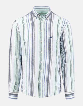 Fynch-Hatton Mens Stripe Pattern Pure Linen Button Down Shirt Mint - Multi - Size: 42/Regular