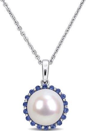 Delmar Sapphire & Cultured Pearl Pendant Necklace in Blue at Nordstrom Rack