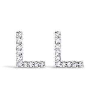 House of Brilliance 10K Gold 1/10 Cttw Diamond Initial A to Z Stud Earring in White Gold | L at Nordstrom