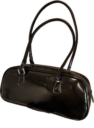 Generic Retro Fashion Versatile Handbag Handheld Bowling Single Shoulder Commuter Underarm Bag Soft Polyester(Black)