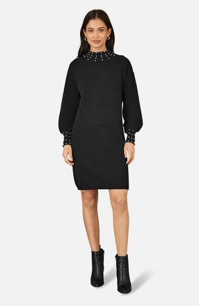 Yumi Embellished Relaxed Knitted Jumper Dress in Black at Nordstrom, Size Medium