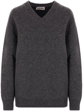 Miu Miu Shetland V-neck jumper - women - Virgin Wool/Cashmere - 38 - Grey