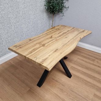 Kosy Koala Durable Wooden Dining Table with X-Shaped Iron Legs, Curved Edge in Brown