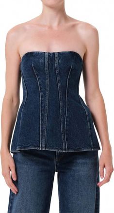 A Gold E Lara Corset Flare Top In Blue