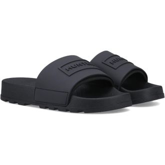 Hunter Core Embossed Slider Polyester Zwarte Slippers
