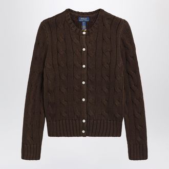 Polo Ralph Lauren Cardigan a trecce marrone in cotone