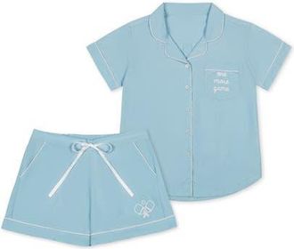 Ame & Lulu Short Pajama Set in Light Blue One More Game at Nordstrom, Size X-Large