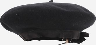 Patou Womens Wool Beanie With Grosgrain Bow Black Hat