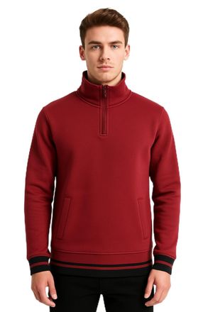 Generic Mens Premium Quarter Zip Sweatshirt - Long Sleeve Pullover Cotton Blend Jumper Sizes S-3XL (UK, Alpha, M, Regular, Regular, Burgundy)