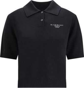 Givenchy Womens Knitted Polo Shirt Logo - Black Wool - Size Medium